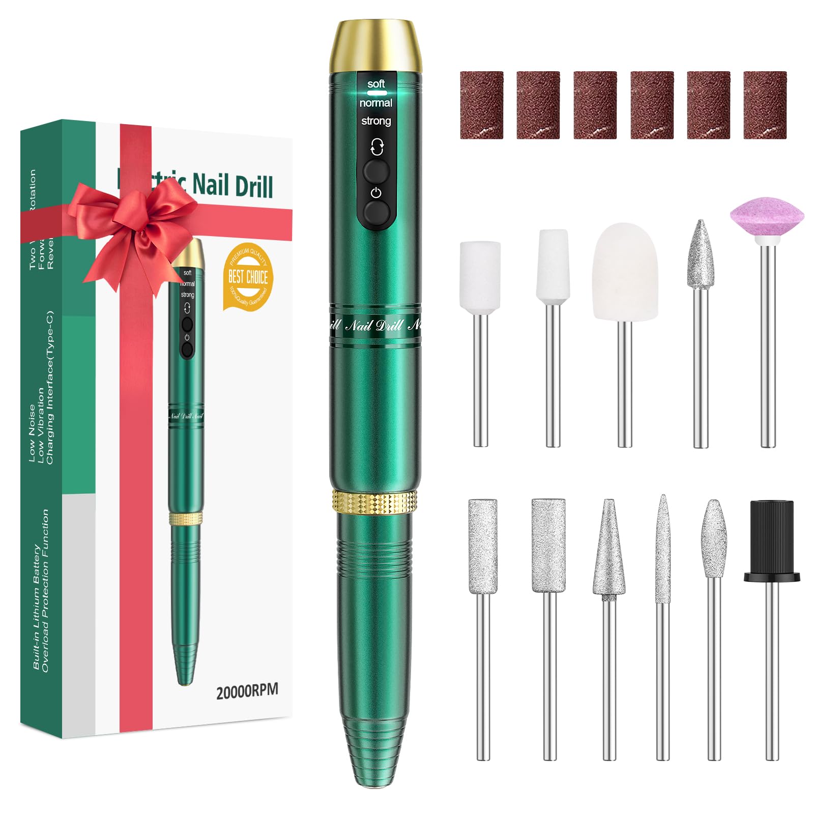 Cordless Nail Drill, Portable Electric Nail File with 11 in 1 Nail Drill Bits for Acrylic Gel Dip Powder Nails, Rechargable Efile Machine Kit for Home
