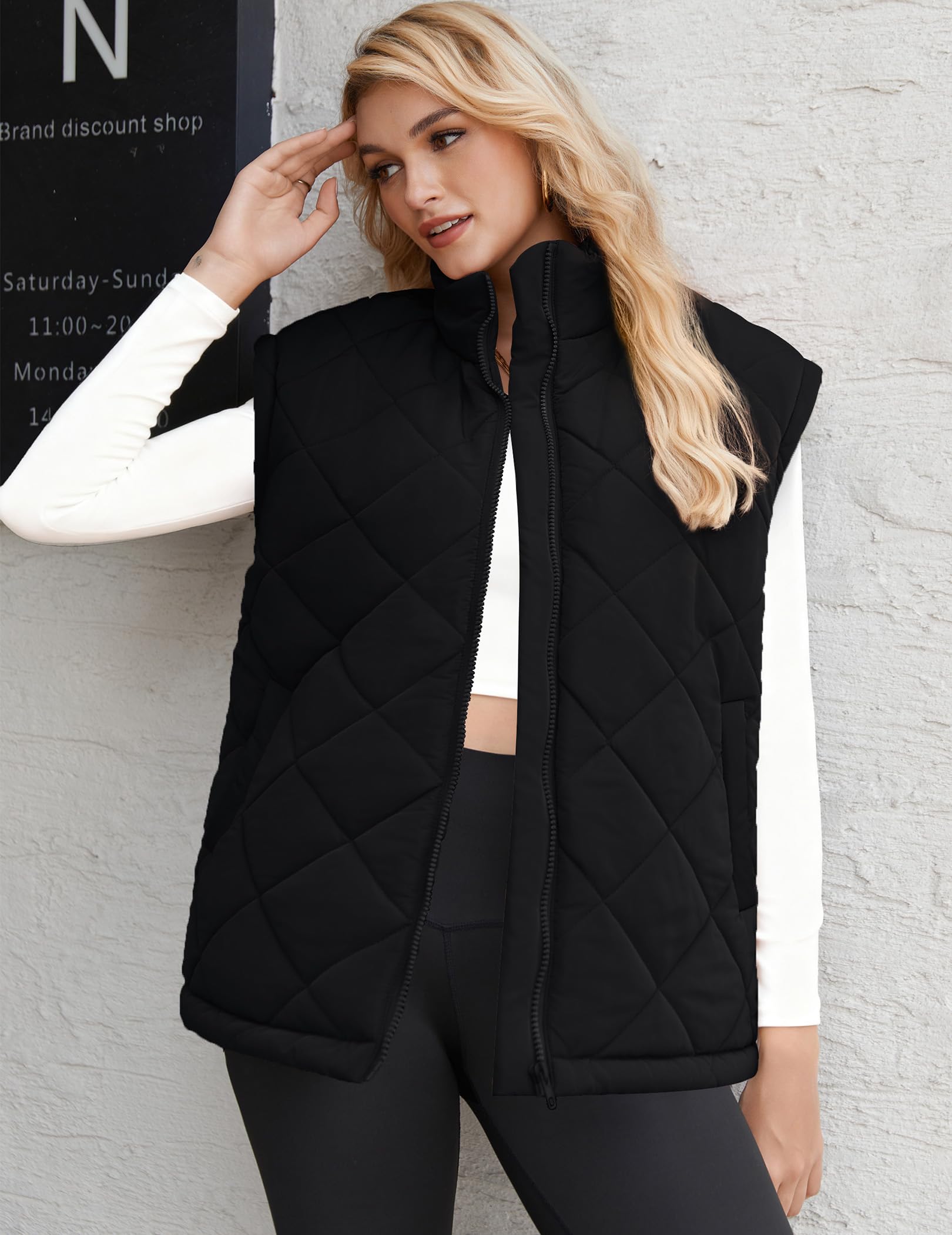 ZEAGOO Gilet corto da donna, senza maniche, trapuntato, autunno, leggero, gilet caldo, invernale, con cerniera, S-XXL