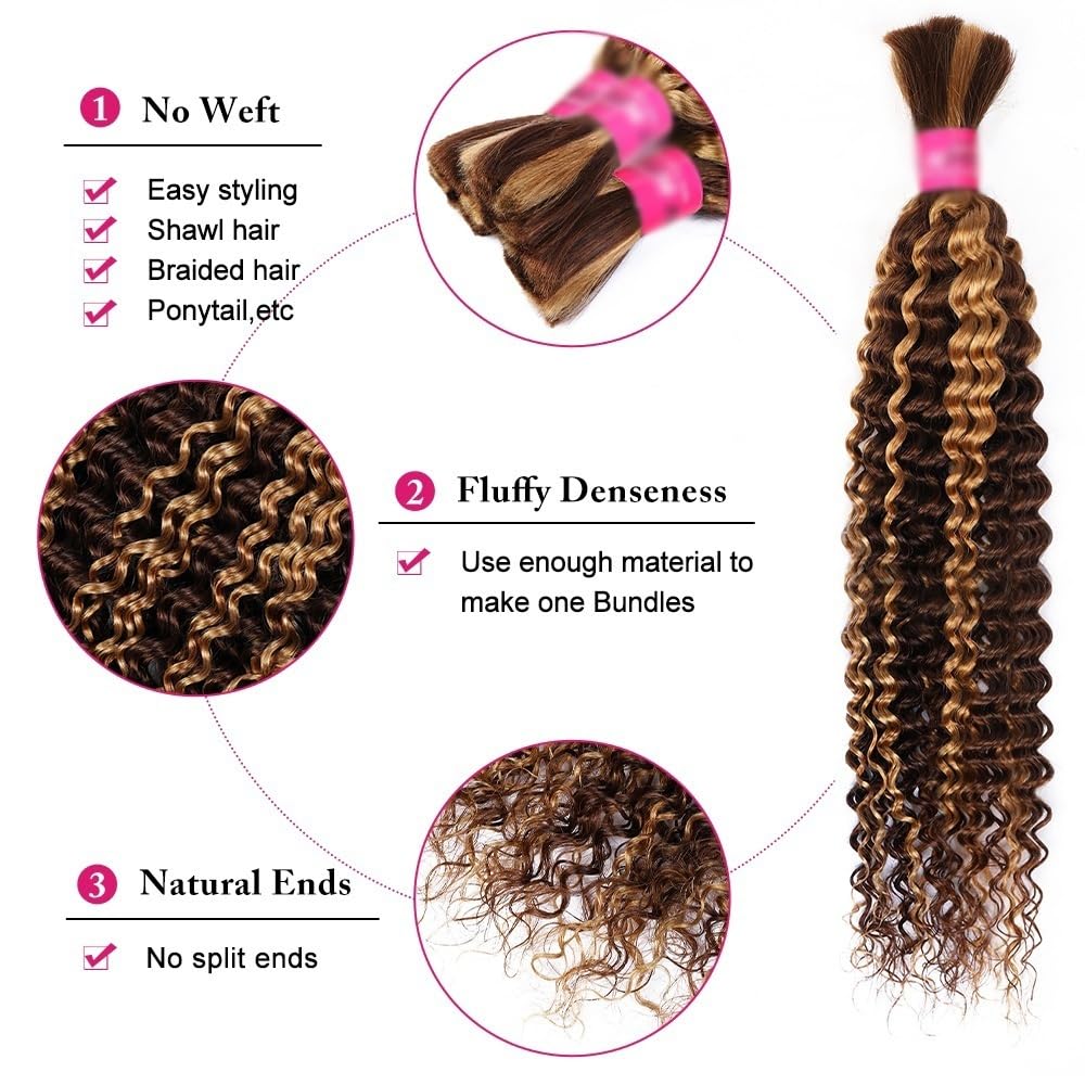 Splatanie włosów Włosy ludzkie do warkoczy 100g/wiązka bez osnowy P4/27 Highlight Deep Wave Bulk Hair do warkoczyków boho Kobieta(18inch 1PC)