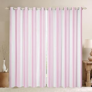 Feelyou Pink White Classic Striped Curtains for Bedroom Living Room Stripes Blackout Shades Luxury Room Darkening Curtain Window Treatments, 2 Panels 42 x 90 Inch Decor