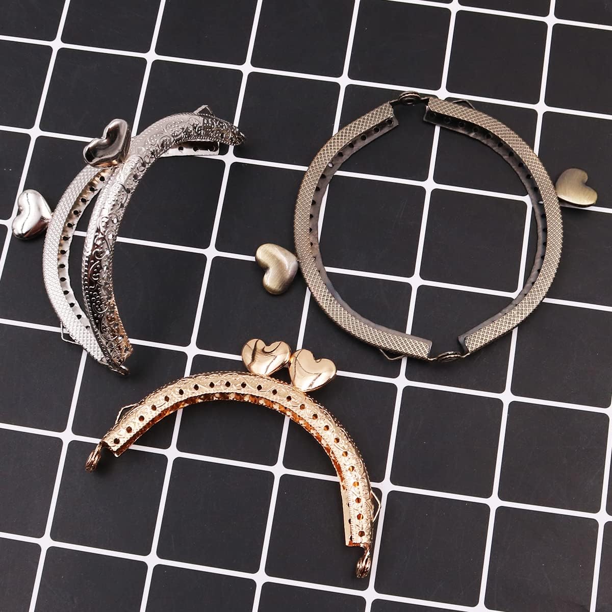 3 piezas Vintage Monedero Marco arco beso cierre cerradura metal moneda bolsa mango para hacer bricolaje bolso costura artesanía accesorios