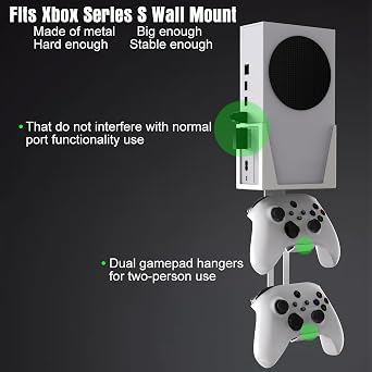Wall Mount for Xbox Series S - All Metal Vertical Hanging On Wall Near or Behind TV Left/Right, Wall Mount Kit with Detachable Controller Holder