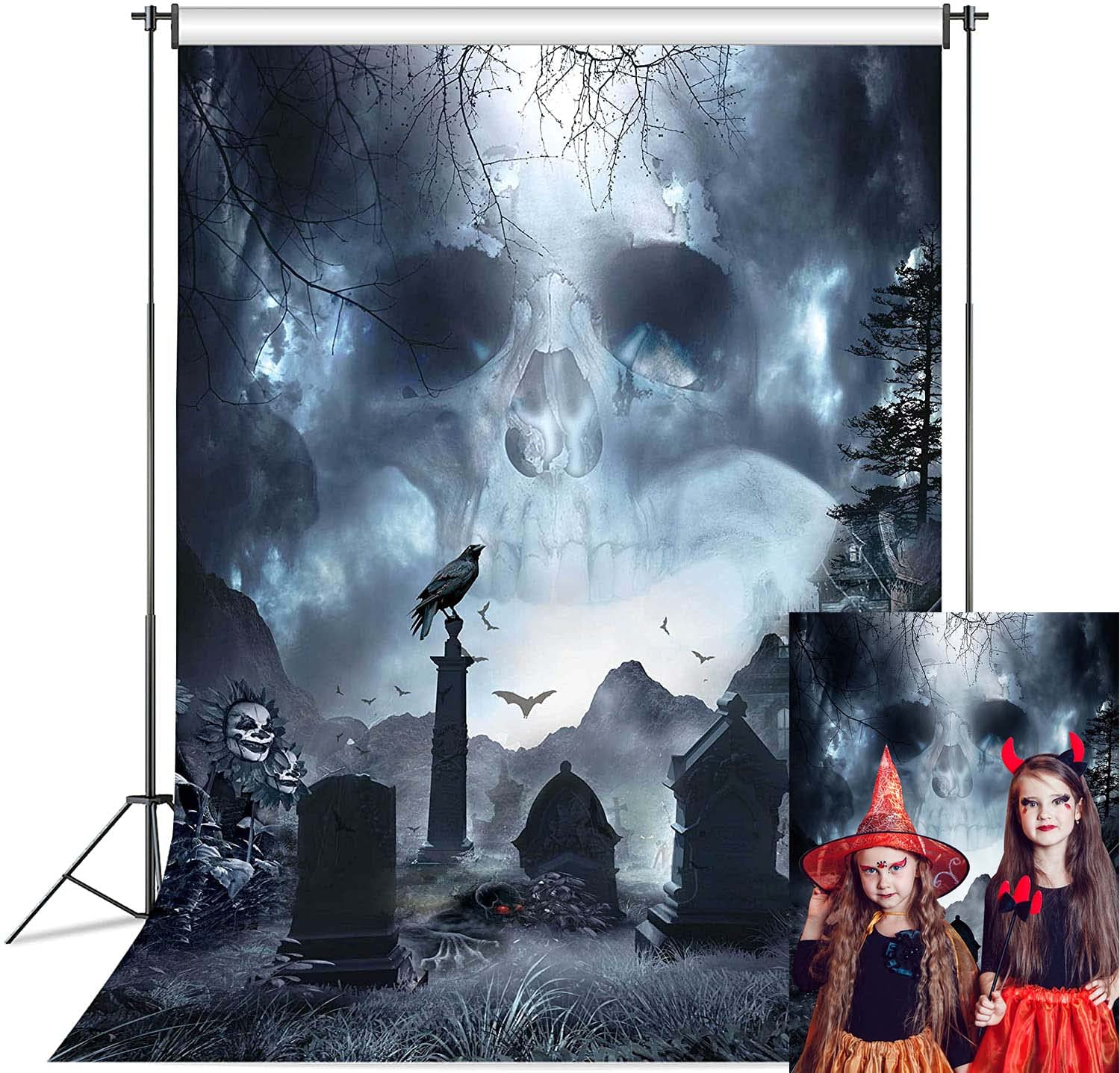 Halloween Backdrop for Photography Ghosts Horror Night Scary Skull Dark Graveyard Haunted Background Kids Adult Party Banner Supplies Photo Shoot Props (6x8FT)