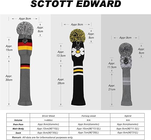 Miniatura 3 de Scott Edward Juego de 3 fundas de cabeza de golf de punto para maderas se adapta bien al conductor (460 cc) madera de pasillo e híbrido (UT), el