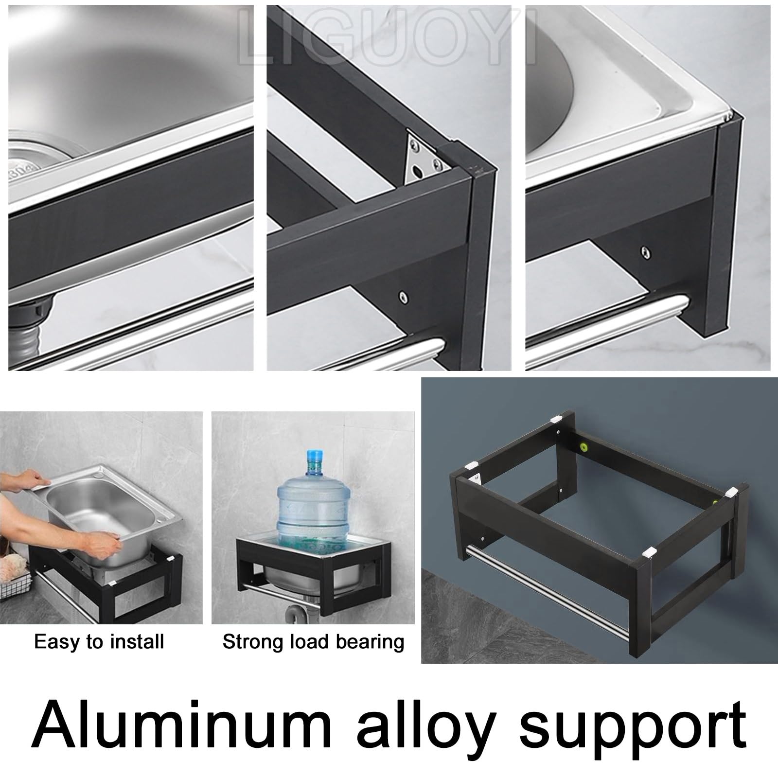 Fregadero De Pared Fregadero Cocina Inox Con Grifo, Fregadero De Comercial Con Soporte De Aluminio, Toallero, Toma De Agua Y Tubos De Desagüe, Kit De Fregaderos De Un Seno