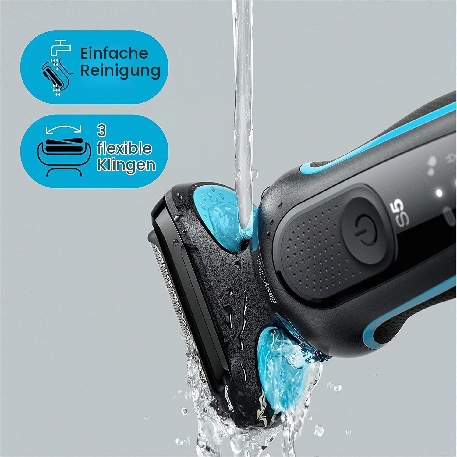 Braun Series 6cs Sensitiver Rasierer Herren, Elektrorasierer mit 3 flexiblen Klingen, 3-Tage-Bart-Trimmer, Präzisionstrimmer, Ladestation, 50 Min Laufzeit, EasyClick Aufsätze, Wet&Dry, N4820cs, grau