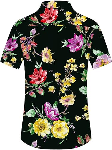 Miniatura 6 de Pegeno Camisa de manga corta, con botones completos, estampado floral, hawaiano para hombre