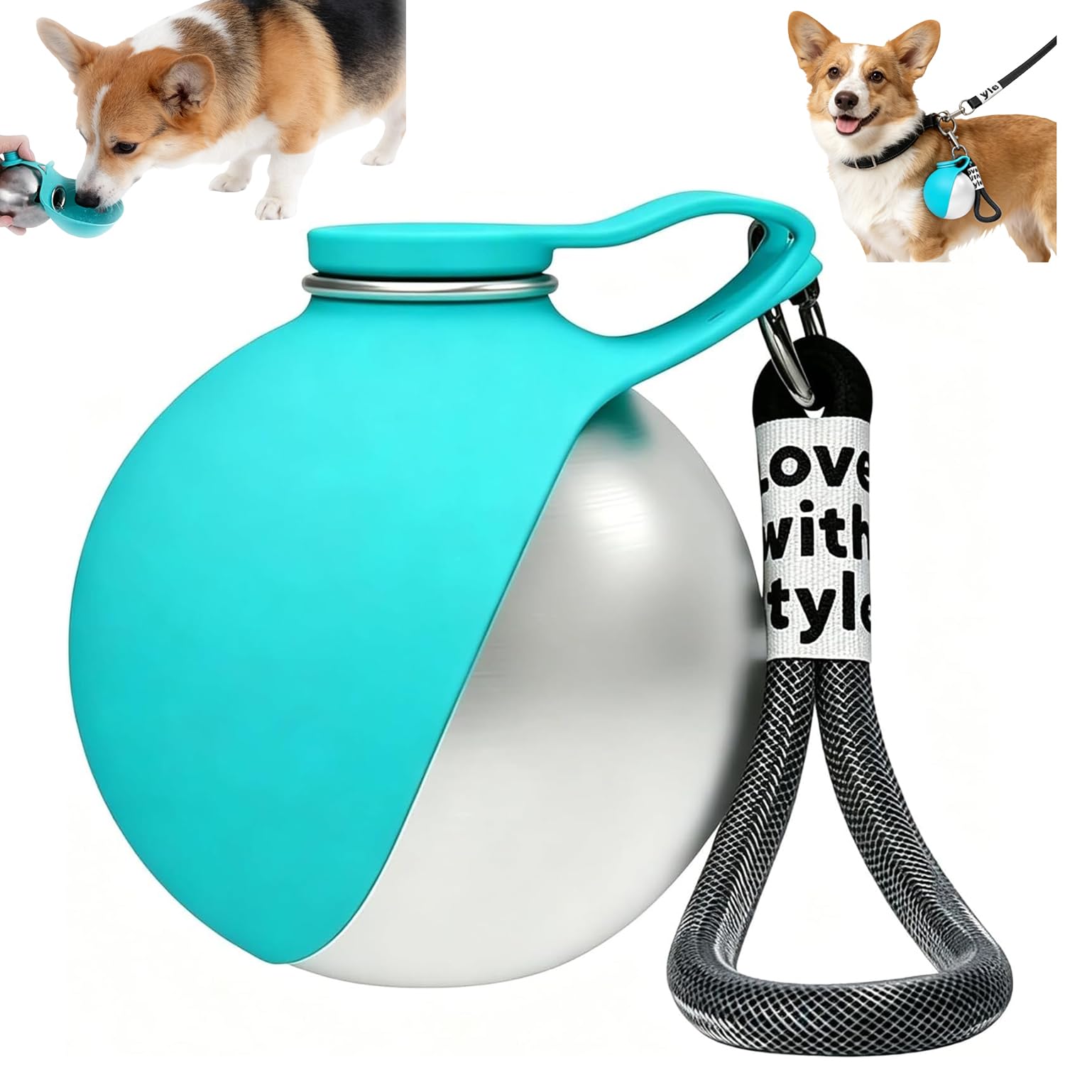 Trinkflasche Hunde Für Unterwegs, 285ml Hundetrinkflasche für Unterwegs mit Silikonnapf, Tragbare Auslaufsichere Hunde Trinkflasche, Haustier Wasserflasche für Spaziergänge, Camping, Reise