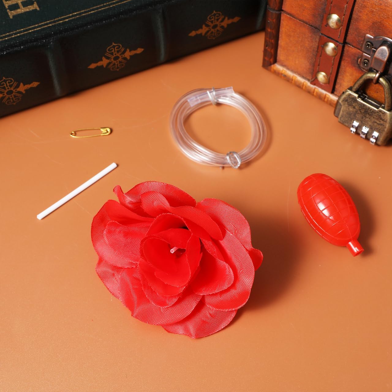 Garneck 1PC Water Squirting Rose Prank Toy with Tube Bulb and Safety Pin image 3