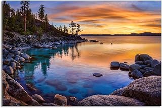 Stunning Lake Tahoe,Shore Colorful Sunset,Cool Wall Art Canvas Wall Art For Living Room Decor Aesthetic Vintage Posters & Prints Over Bed Wall Decor Prints For Wall,12x18 inches,Unframed