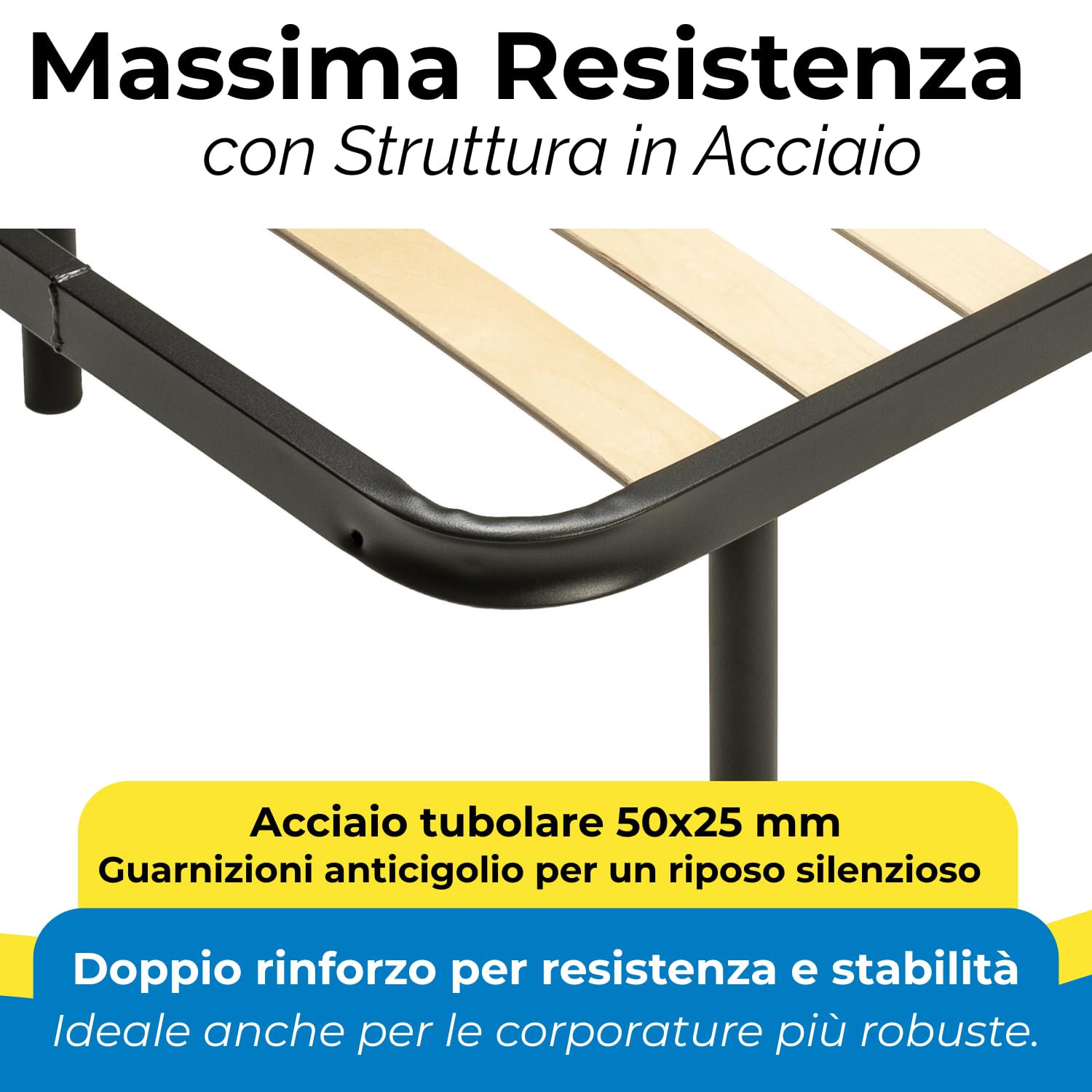 Win Bed - IDEALE - RETE MATRIMONIALE 160x190 Ortopedica a Doghe in Legno – Telaio in Acciaio Rinforzato con Piedi Antiscivolo Smontabili