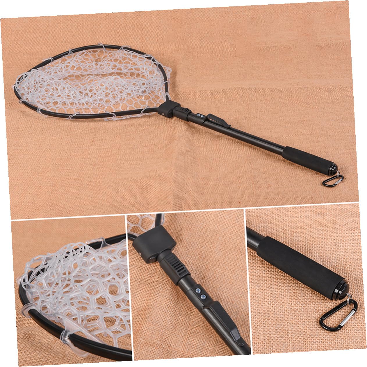 Red de Pesca Manual Plegable de Aleación de Aluminio Negro | Malla de Goma, Diseño Ligero de Plegado Rápido, para Pesca en Embalses y Ríos