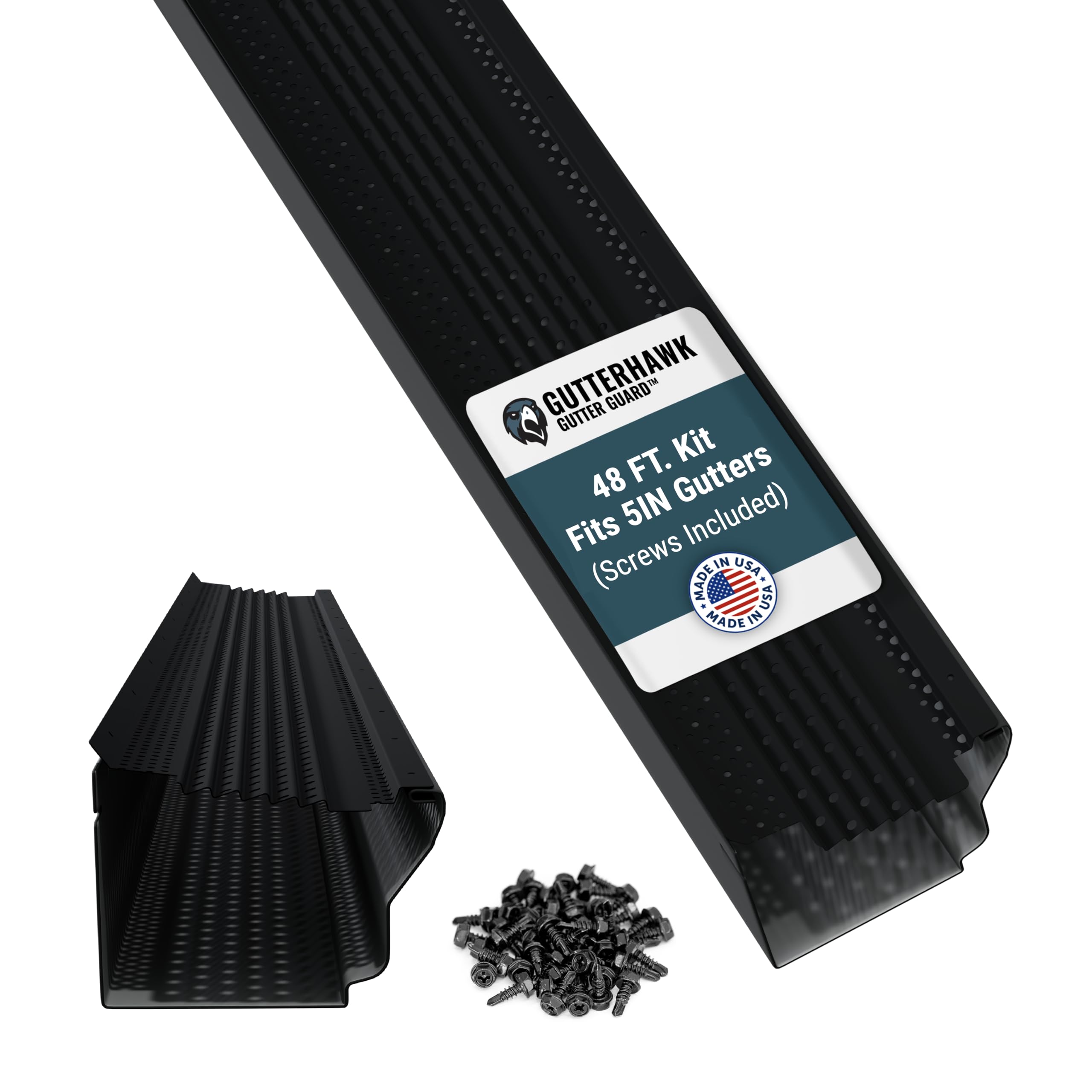 GUTTERHAWK GUTTER GUARD - 48 FT. (Nominal) Black All-Aluminum Gutter Guard Kit with Screws Included. Fits 5 in. Gutters. DIY Friendly. (5 in. x 47.625 in. Pieces)