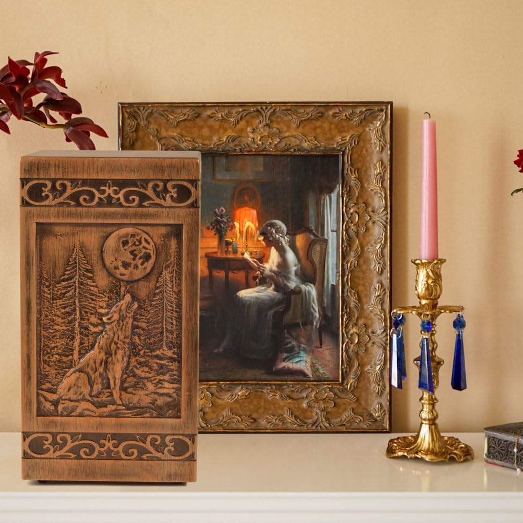 KIMNAG Wooden Cremation Urn for Human Wood Ashes Decorative Box Funeral Urns for Adult Male Female with Satin Bag Burial or Memorial Keepsake (Wolf (XL) 250lbs) - Image 6