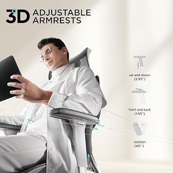 Hbada E3 Air Ergonomic Office Chair, Big and Tall Office Chair - with 3-Zone Dynamic Lumbar Support, 3D Adjustable Headrest, 3D Adjustable Armrests, Swivel, Grey(No Footrest)