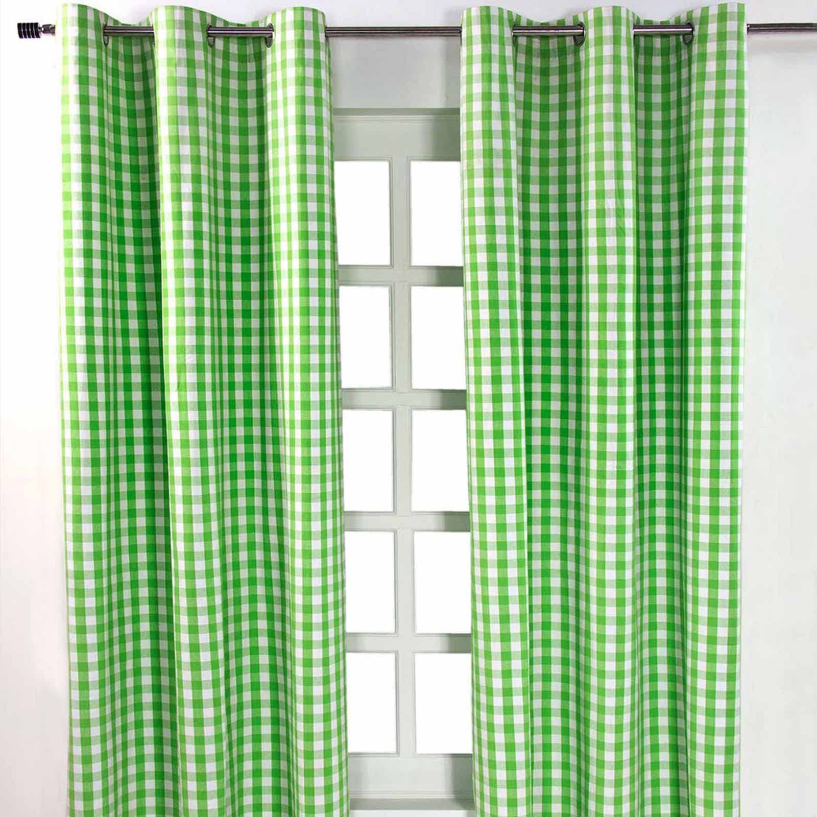 Homescapes Green 100% Cotton Gingham Eyelet Curtains - 117 Cm Wide X 137 Cm Drop (46” X 54”) Block Check Pattern Country Style Curtains For Kitchen, Bedroom Or Living Room