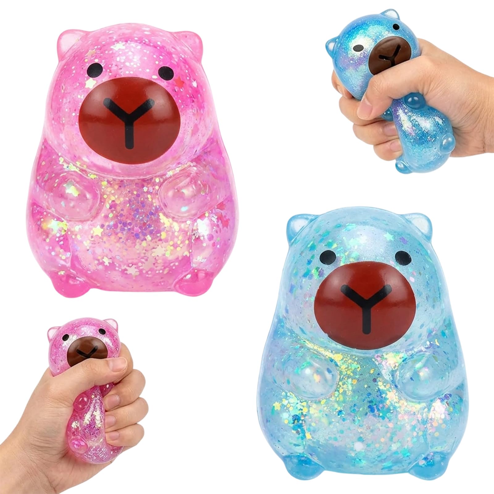 2pcs Capybara Squishy, Desk Decoration For Focus Improvement, Stress Relief Tool For Office Workers, Portable Relaxation Aid, Blue And Pink Colours