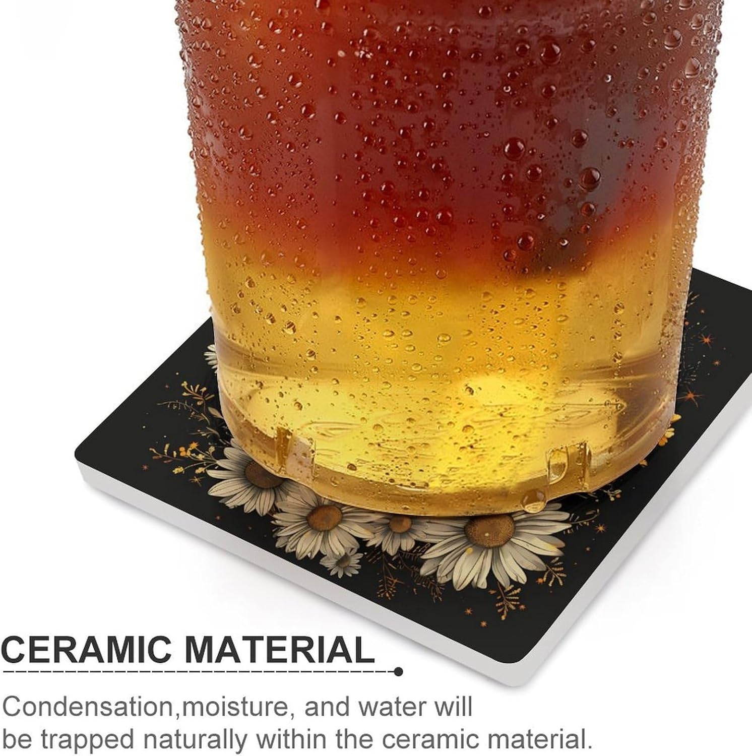 Bee Moon Coaster for Drinks Square Ceramic Table Coasters Stone Mat Crafts 4PCS Home Kitchen Decor