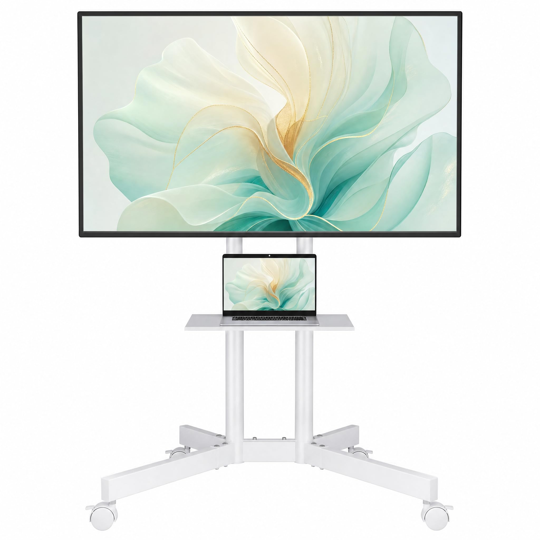 BONTEC Rolling TV Stand with Tilt, Mobile TV Cart for 32–85 Inch TVs, White