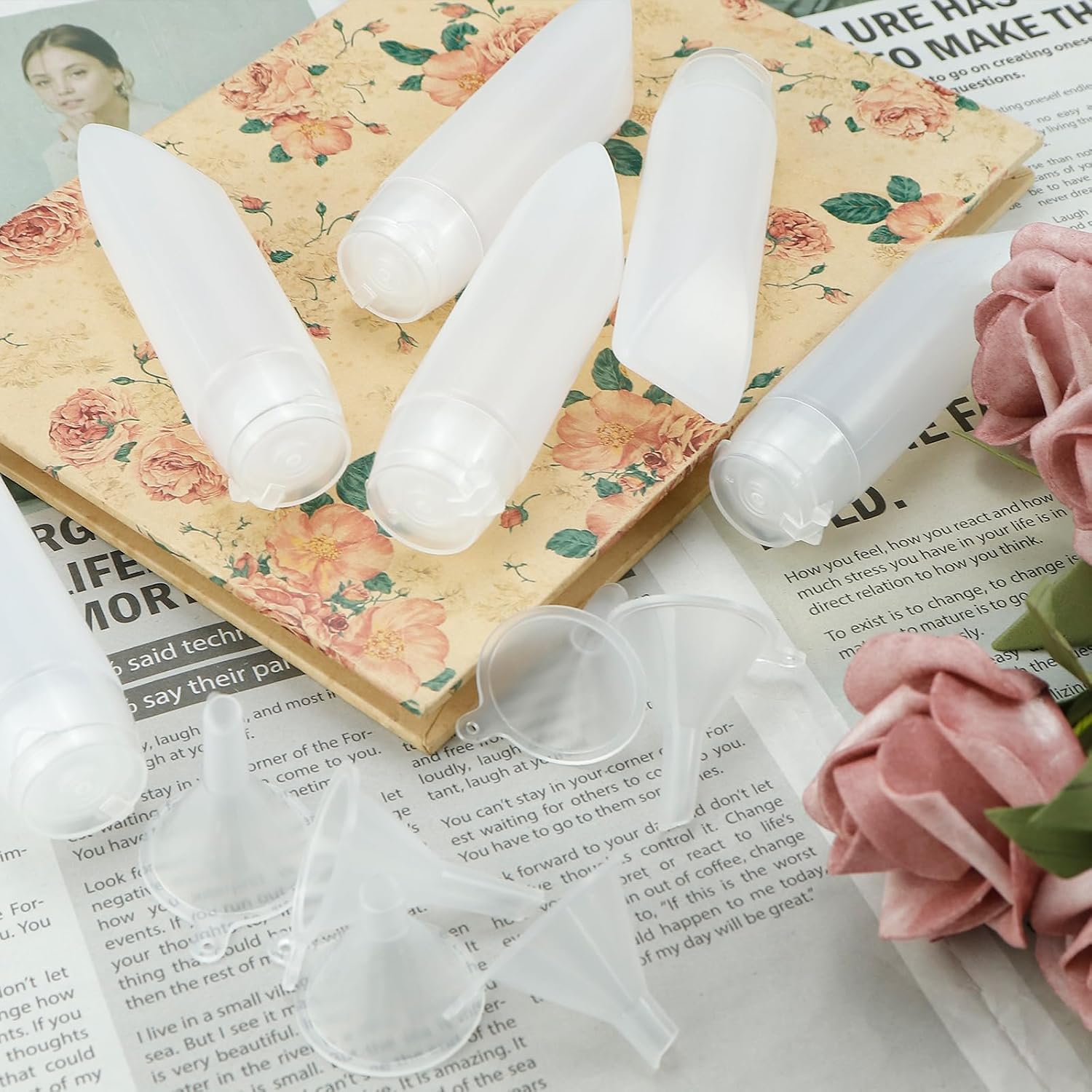 6PCS 1 oz Refillable Toothpaste Tubes with Labels Travel-Size Bottles Empty Refillable Toothpaste Tubes for Toiletry Makeup Travel Containers