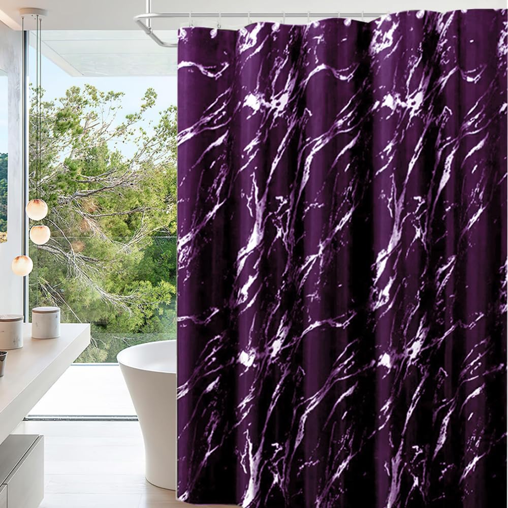 Purple Shower Curtain 180x180cm purple Marble pattern shower curtains Water Resistant Quick Dry Polyester Bathtub Shower Curtain with 12 Hooks for Wet Room Bathtub Shower Stall,Bathroom Curtain Set - Image 3