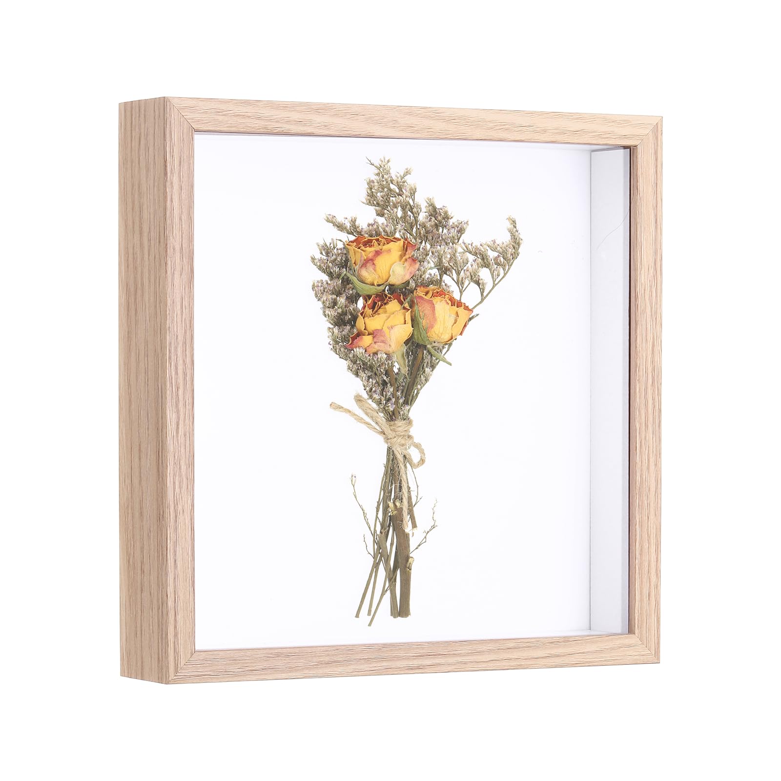 sourcing map 10x10" Shadow Box Display Frame, 3cm Deep Photo Shadow Box Wooden Display Case Wall Mount & Tabletop Display for DIY Photos Flowers Memorabilia Wedding Birthday, Wood Color