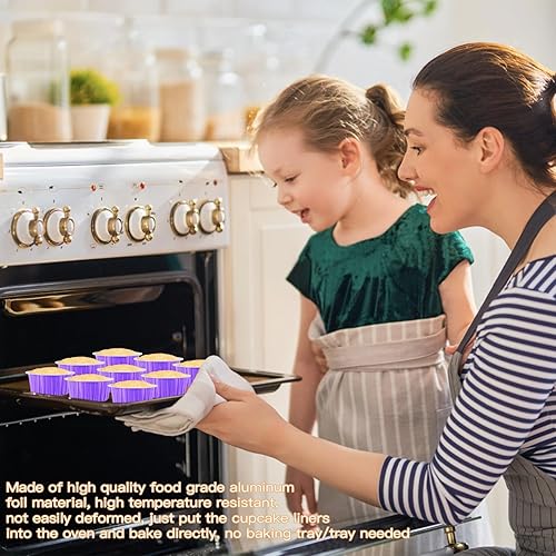 Miniatura 4 de Lainrrew Paquete de 50 tazas para hornear con tapas, moldes de papel de aluminio para magdalenas, moldes de papel de aluminio desechables, soportes