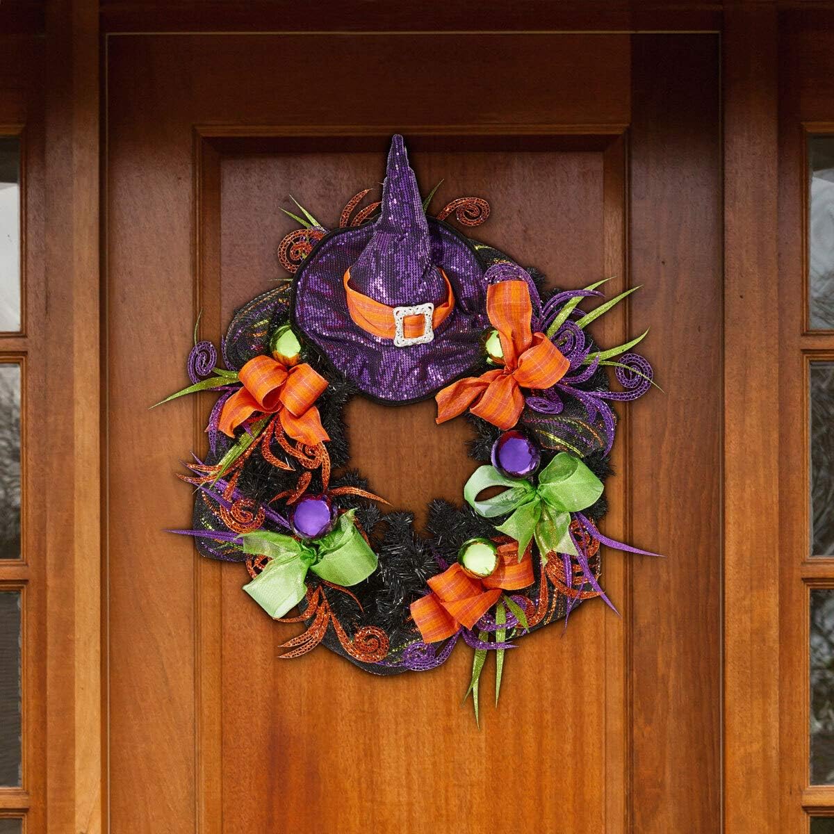 Amazon ハロウィンリース 直径約60cm 大型リース 魔女の帽子 飾り付き かざり グラスボール コストコ リース おもちゃ