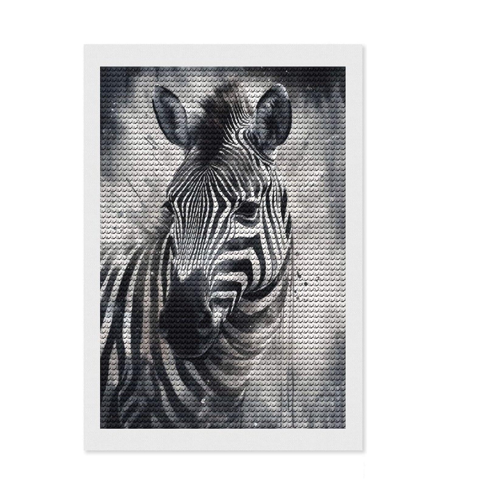 Junmoney Zebra Portrait Diamond Art Kit 8"x12", Home Wall Decor, for Creative Relaxation, Mindful Craft Activity, Thoughtful Handmade Gift