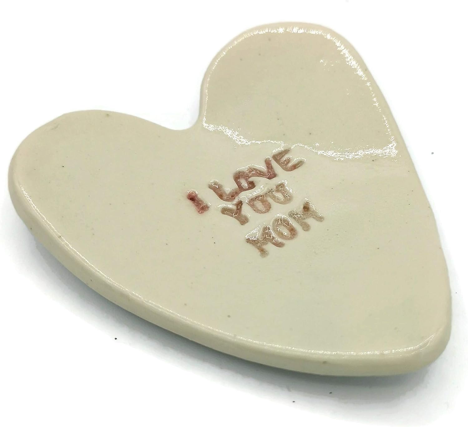 I Love You Mom Plate, for Mom, Small Handmade Beige and Pink Heart Bowl, Ring Dish