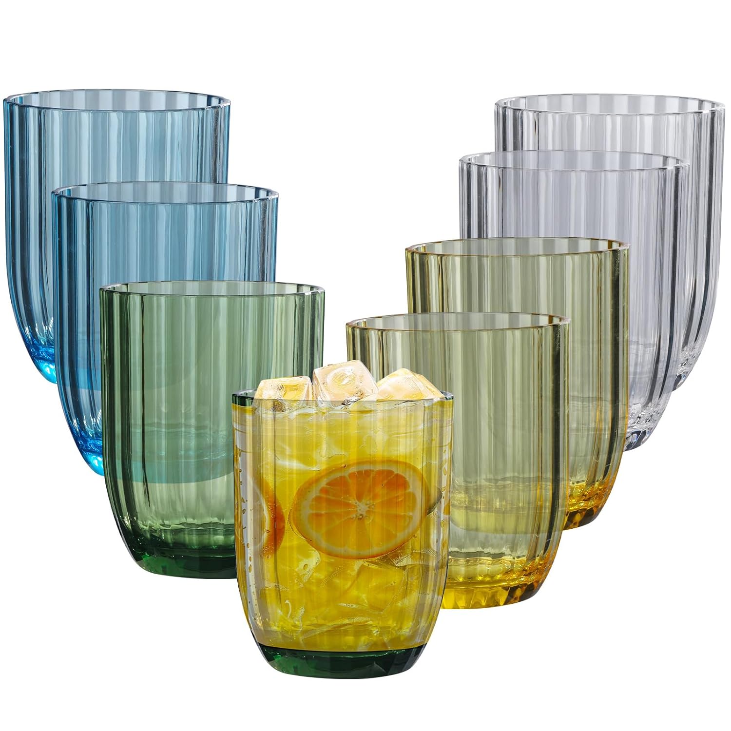 AKMQYM Acrylic Clear Highball Plastic Cups Plastic Reusable Tumblers 15oz Set of 8 Stackable BPA-free Tumblers Shatterproof Top-rack