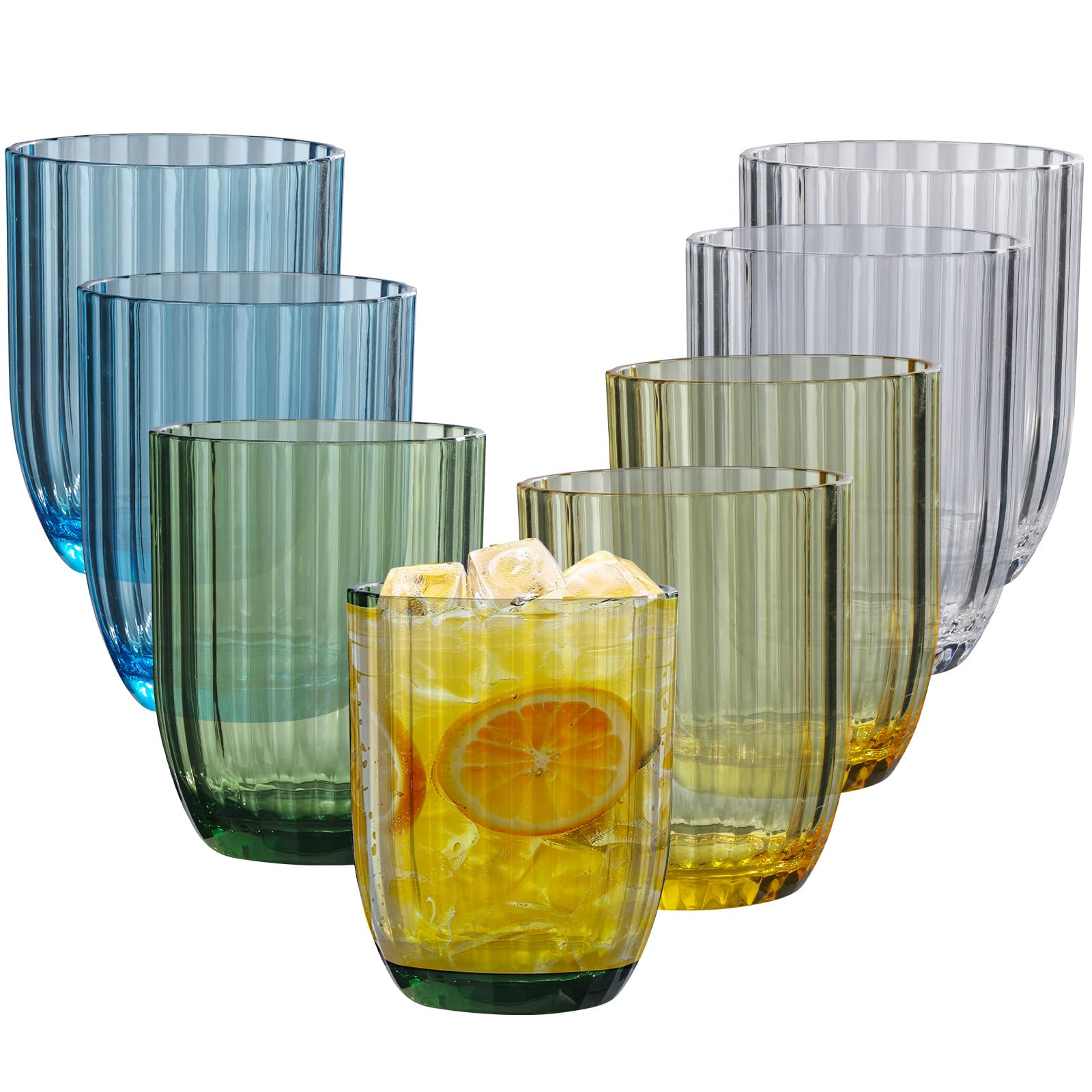 AKMQYM Acrylic Clear Highball Plastic Cups Plastic Reusable Tumblers 15oz Set of 8 Stackable BPA-free Tumblers Shatterproof Top-rack