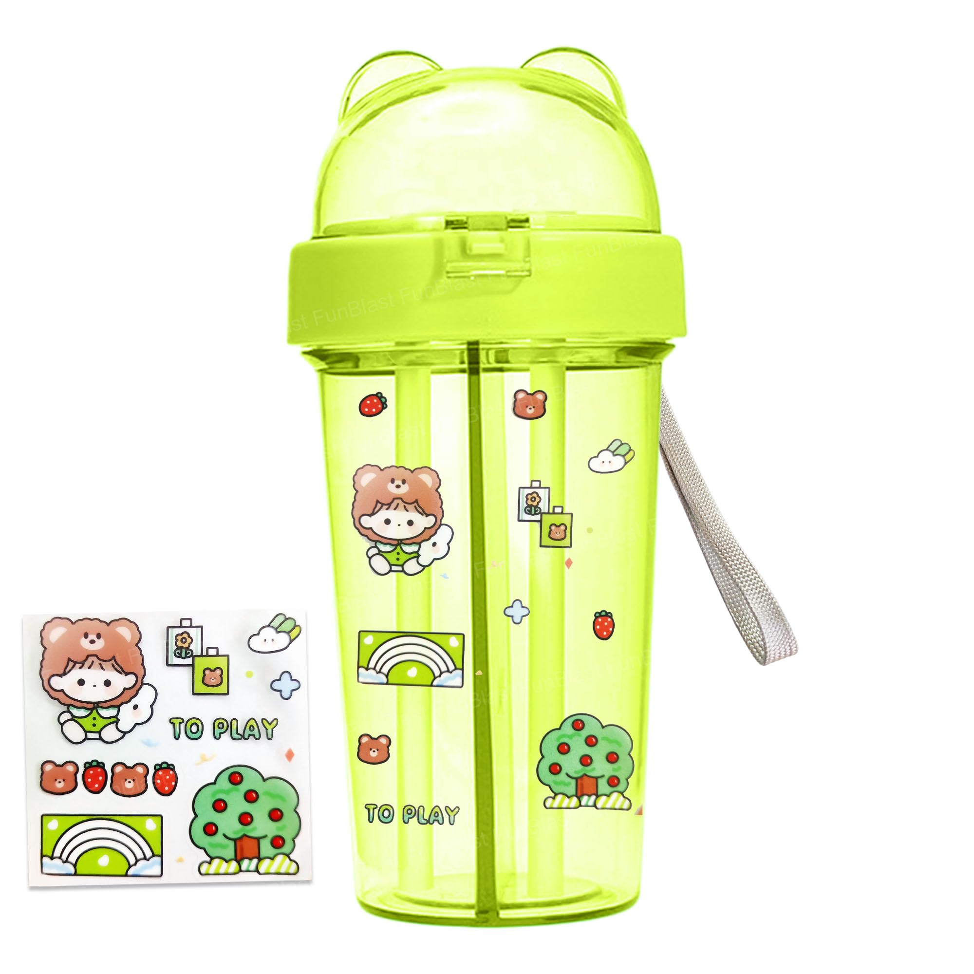 FunBlast Sipper Bottle for Kids - Baby Straw Sipper Bottle, Tumble with Straw and Sipper, Kids Bottles for Water, Milk, Cold Drinks and Juice, BPA Free Spill Proof Tumbler (420 ML) (Random Color)-image-45