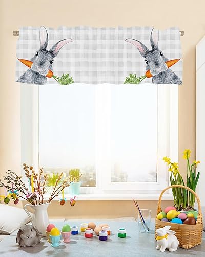 Miniatura 3 de Cenefas de Pascua para ventanas, cortinas de cocina de conejo, conejo, zanahoria, cenefas de cocina, cortinas de búfalo gris, cortinas cortas para