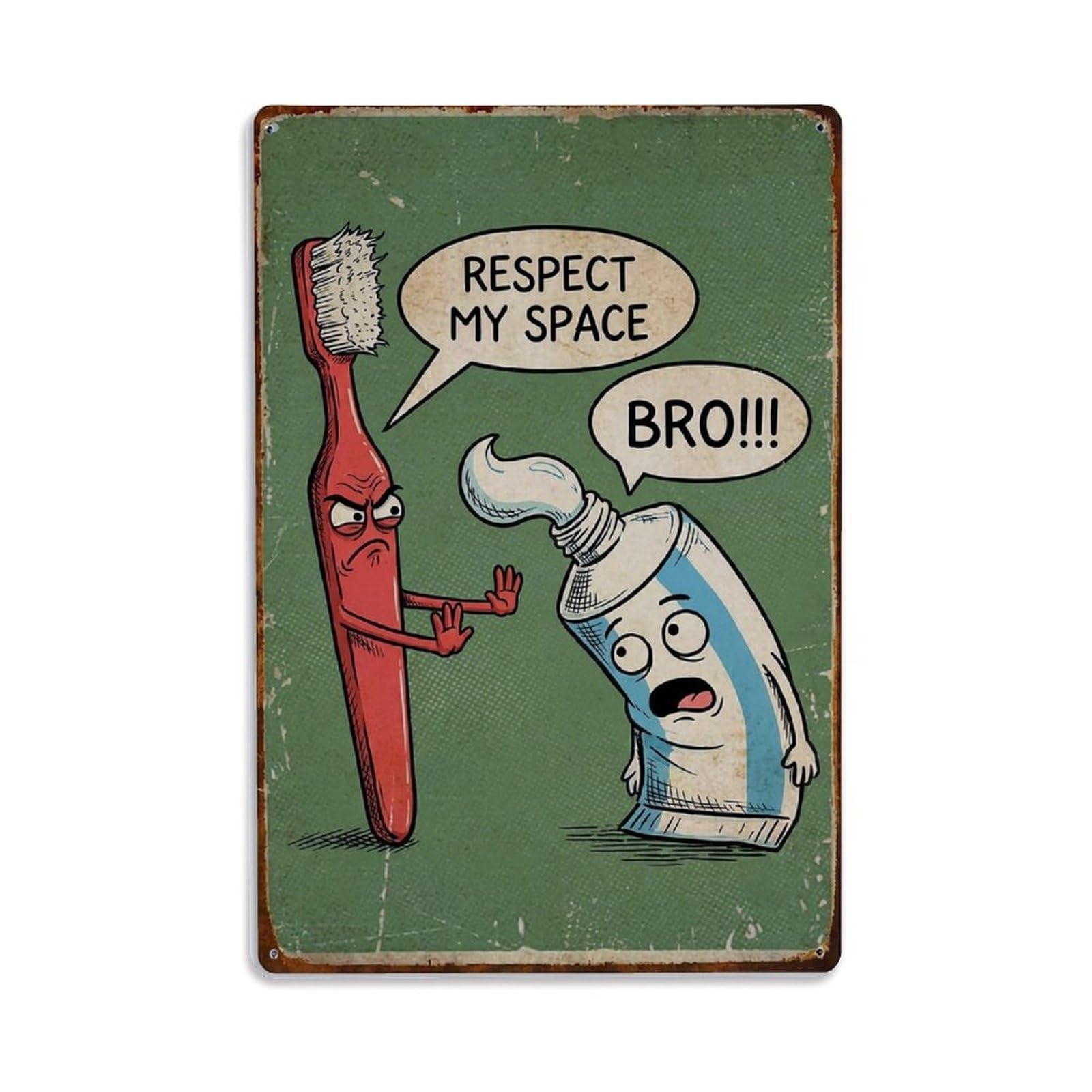 Respect My Space Bro Funny Vintage Humorous Toilet Metal Tin Sign