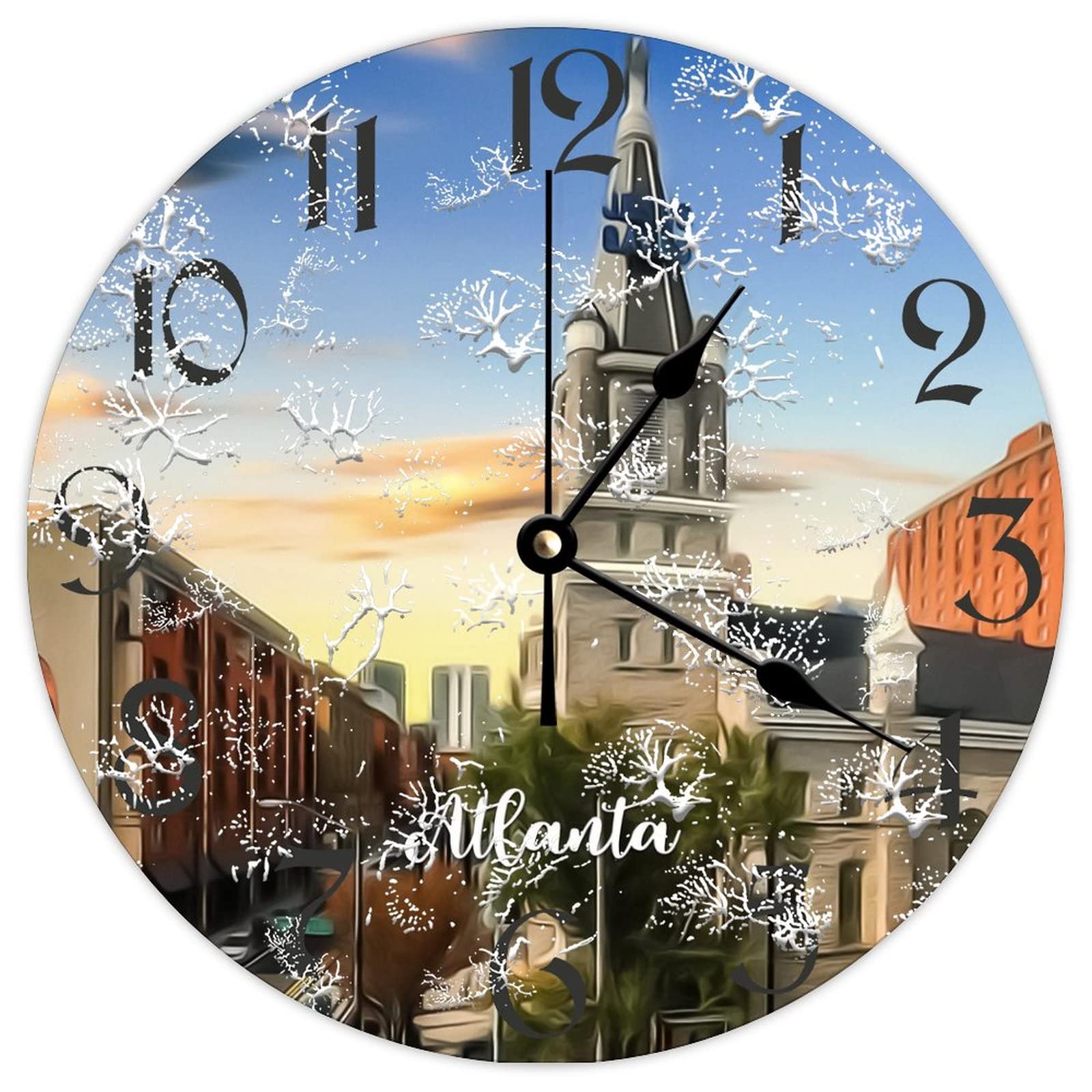 Horloge ronde en bois Atlanta City vintage de 38 cm à quartz