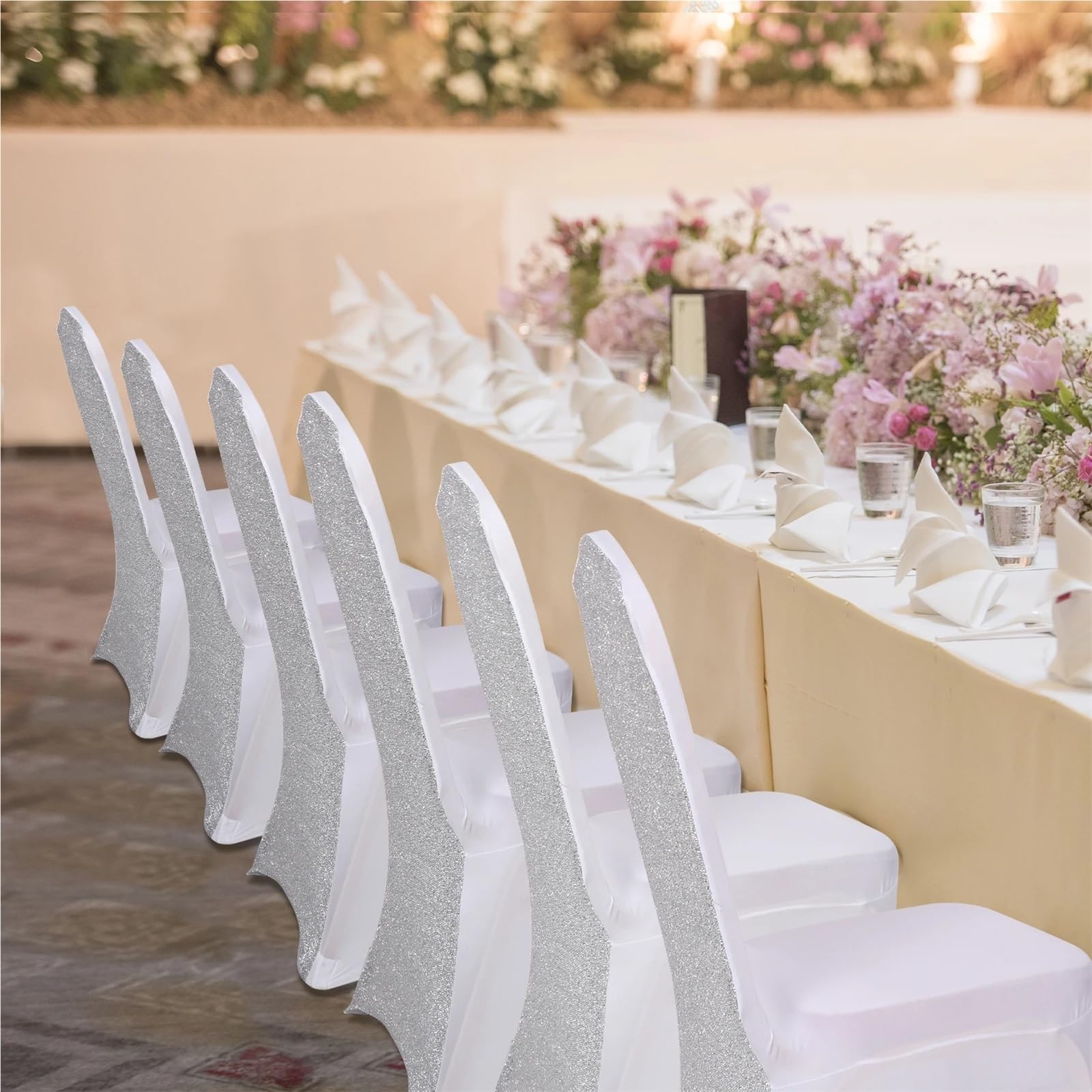 stuhlhussen Hochzeit 50/100 Stück Polyester-Klappstuhlbezüge for Hochzeitsbankett-Dekor weiß/rosa(Pink,50pcs)