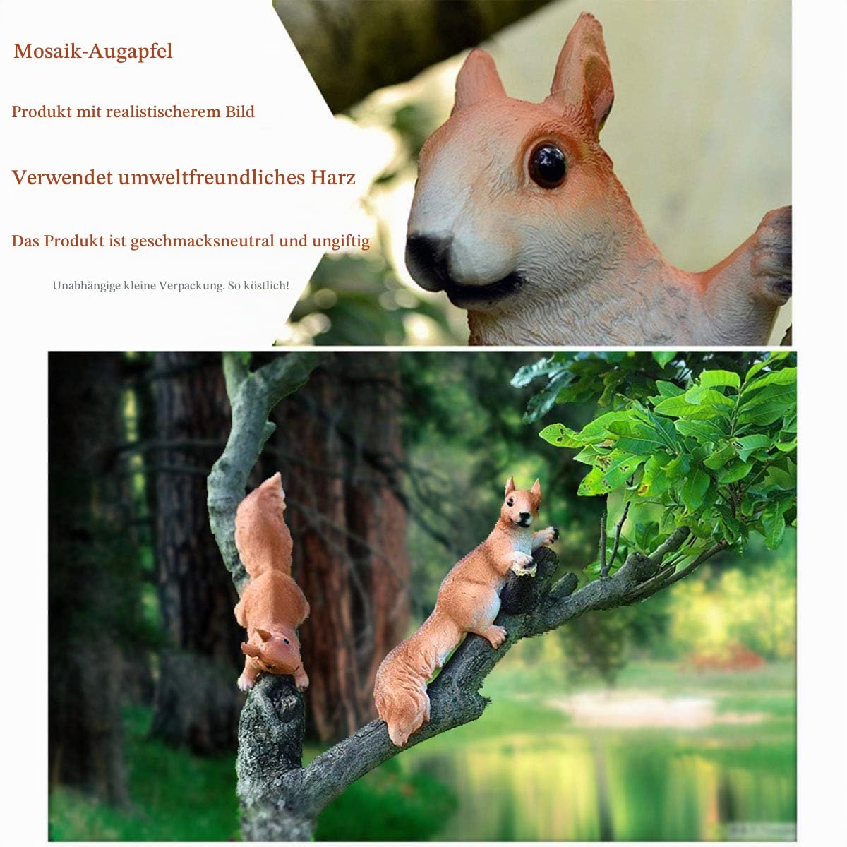 Gartenfigur Figuren Dekoration Eichhörnchen Gartendeko Aus Kunstharz Für Außen Garten Wasserdicht Harz, Tier Figur Für Feengarten Balkon Terasse Geschenk,Set