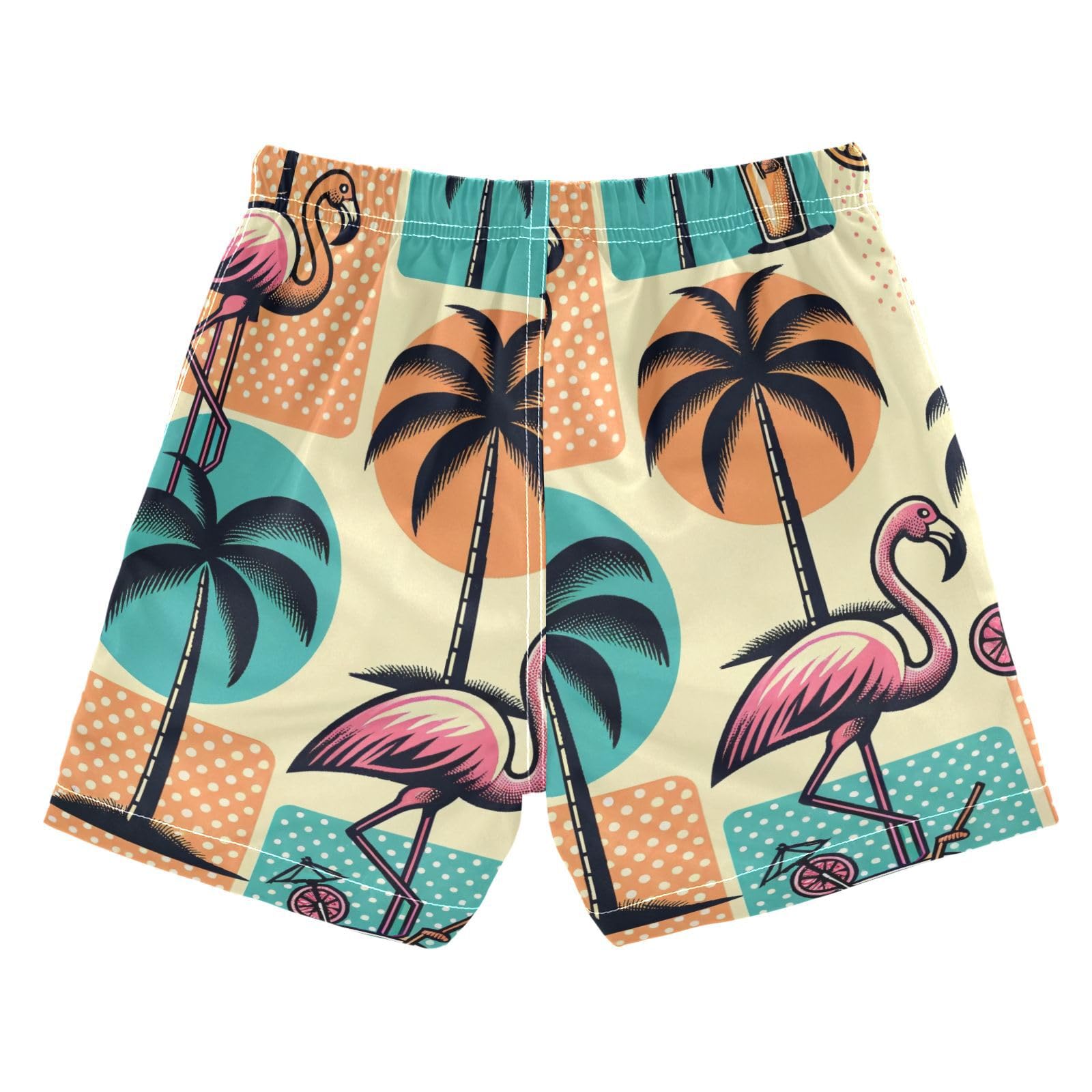 FLildon Flamingos Plam Trees Cocktails Little Boys Swim Trunks with Mesh Lining Quick Dry Beach Board Shorts, 3T