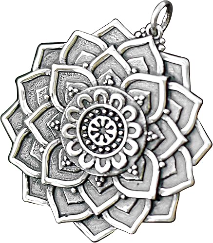 A Charmed Impression Sterling Silver Large Lotus Mandala Necklace - Spiritual Yoga Gift