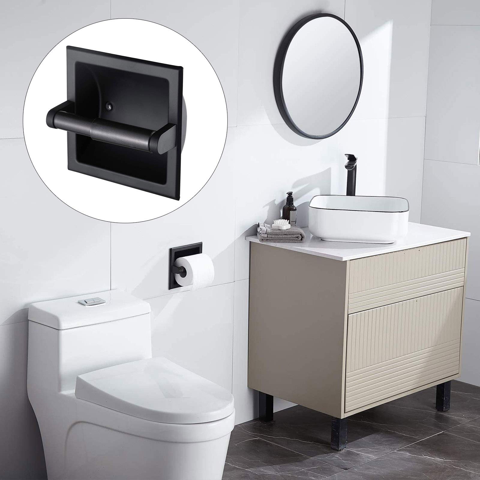 XYNSNDB Porte-Papier hygiénique encastré Noir Mat, Distributeur de Rouleaux de mouchoirs avec Support Mural en Acier Inoxydable, élégant