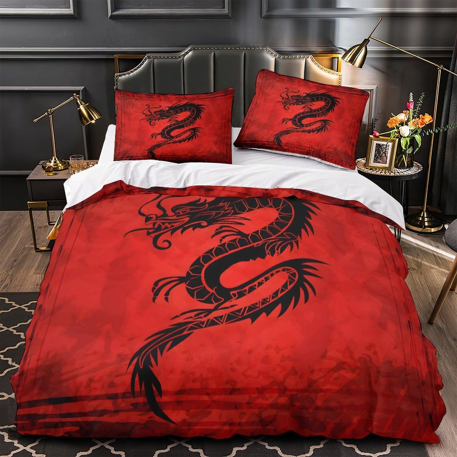 Housse de couette dragon japonaise haut de gamme en microfibre résistante