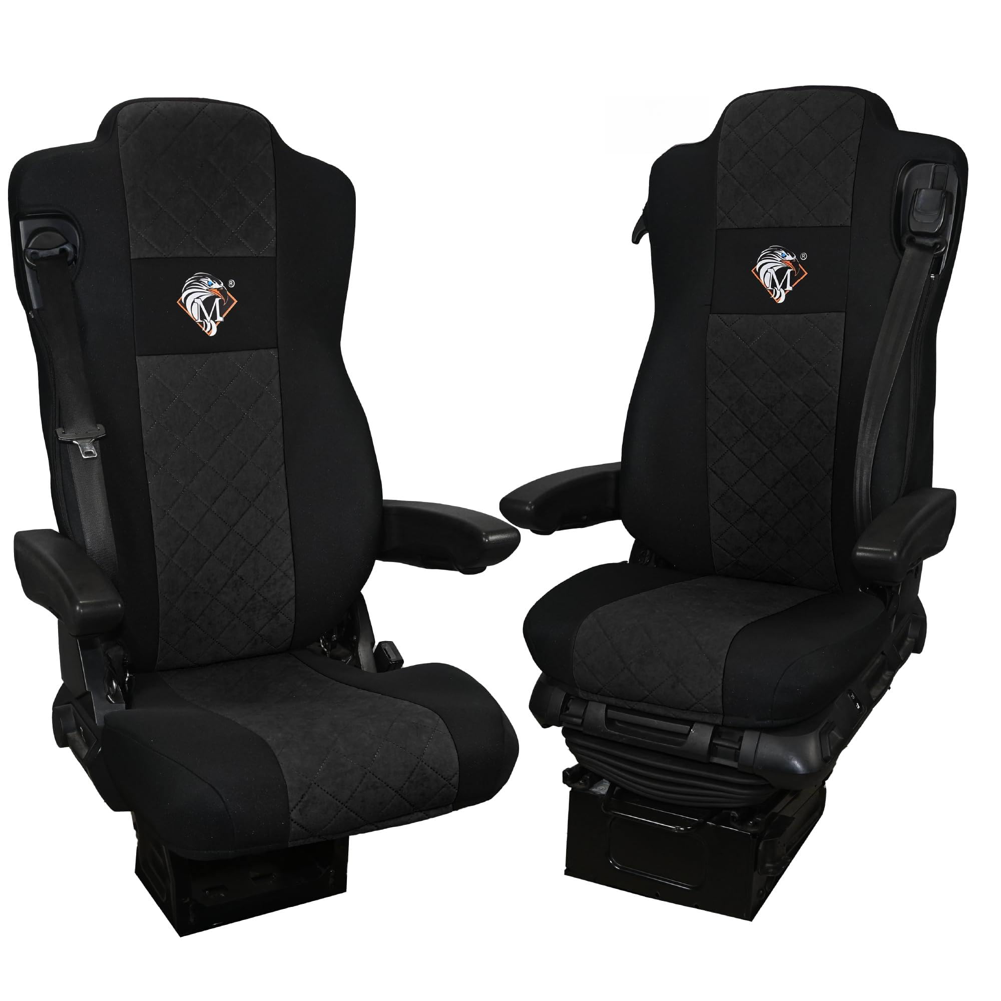 SABA Funda de Asiento para Mercedes ACTROS L de 2022, 2 Cinturones de Seguridad, Asientos de avión, Asiento de Pasajero sin suspensión Negro Accesorios de protección para Asientos de Camiones