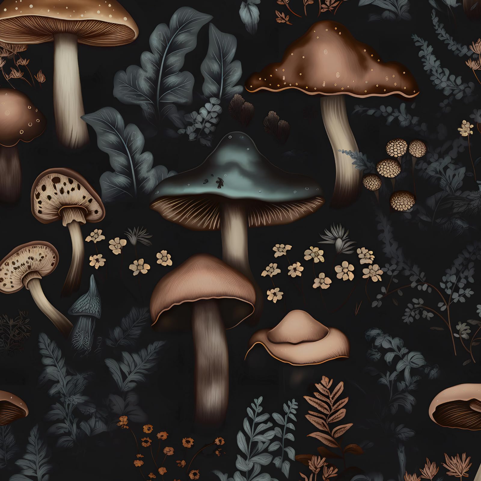 Papier peint champignon noir autocollant et repositionnable pour décoration rapide 44x300cm