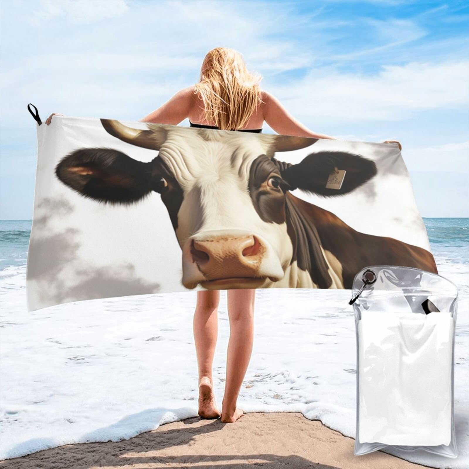 DWVTSLH Microfiber Sand Free Beach Towel 27.5"x55", Quick Dry Absorbent Travel Towel Large Camping Blanket, Farm Animal Cow Bath Towels Lightweight Pool Swim Towels for Vacation Essentials