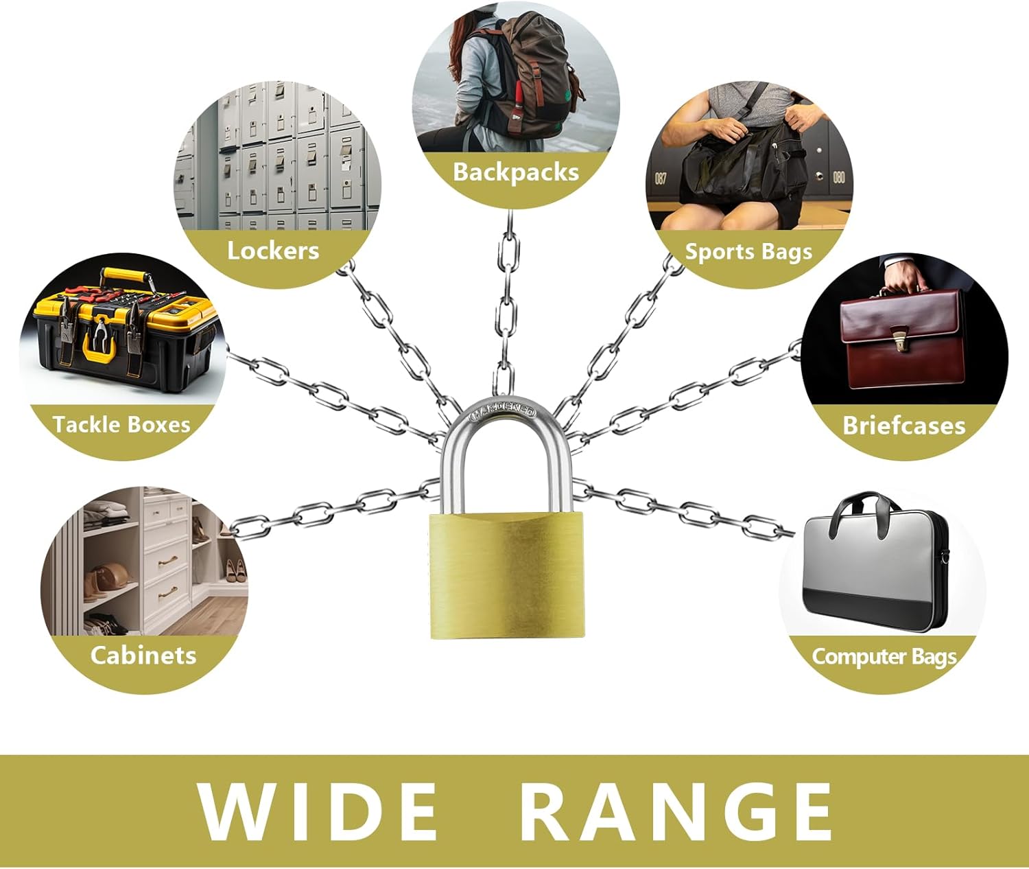 Solid Brass Keyed Padlock with Key 6 Pack - Wide Lock Body 1-9/16 in. (40 mm), for Sheds, Storage Unit School Gym Locker, Fence, Toolbox, Hasp Storage