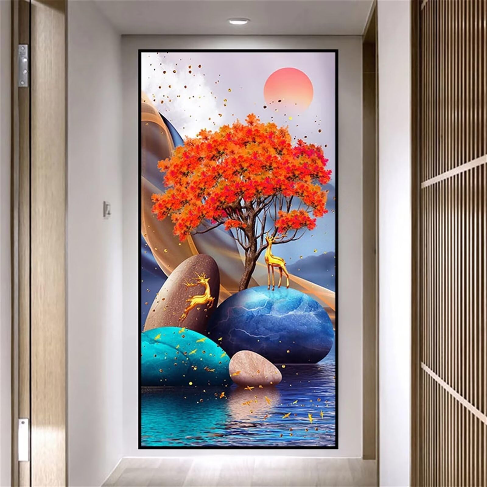 Diamond Painting Chevreuil Arbre Rouge 5D DIY Grand Format 40x80cm