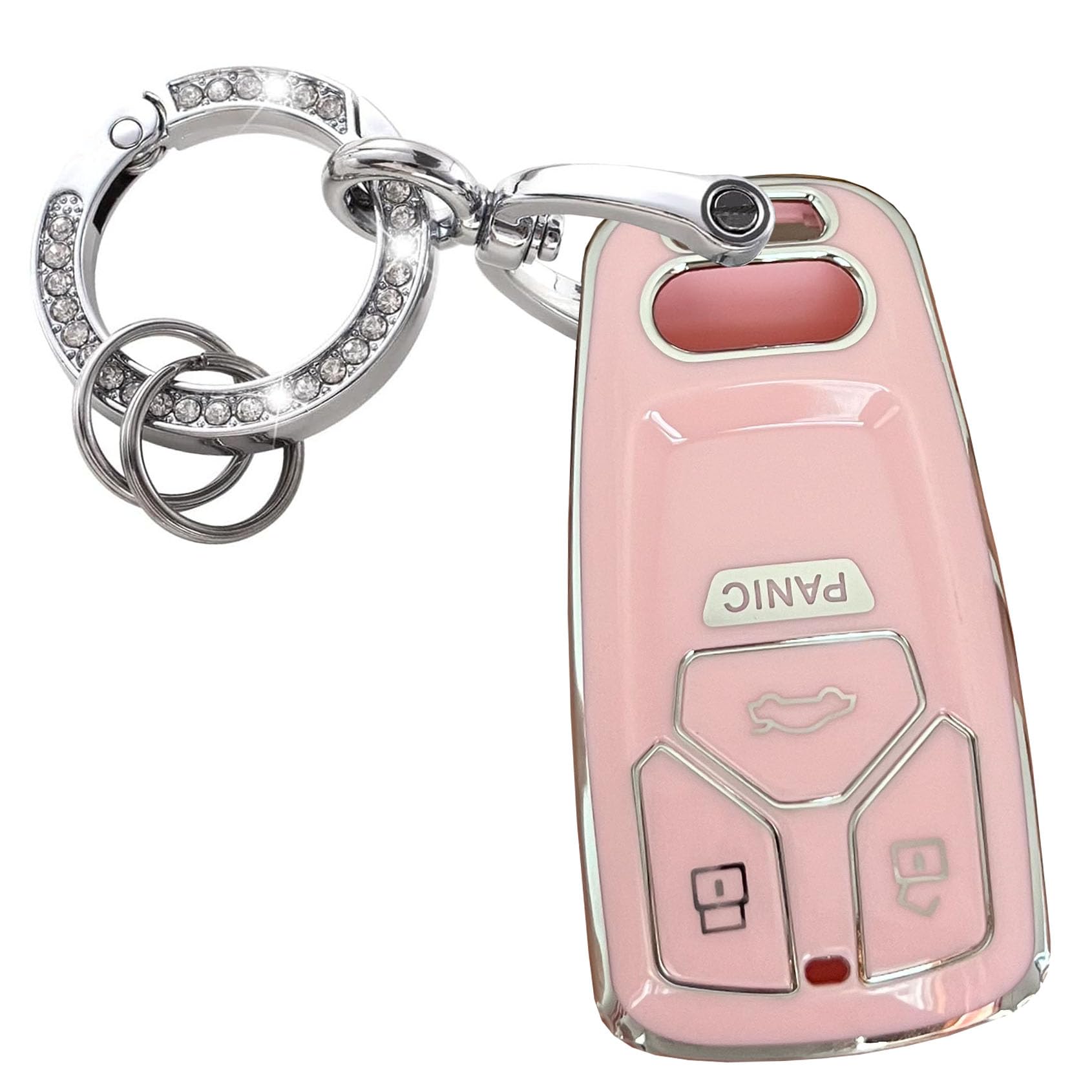 WENHENI Keyless Entry Systems Key for Audi Key Fob Cover Shell with Keychain Fit for Audi A3 A6 Q5 S4 S5 SQ5 RS5 A4 A5 Q7 TT TTS (Silver-Pink)