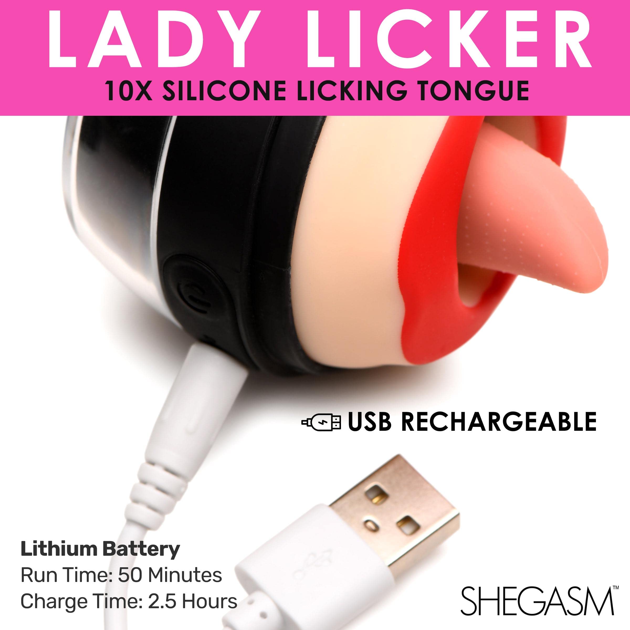 LICKGASM - Stimolatore clitorideo Lady Licker per donne e coppie, impermeabile e ricaricabile, 3 velocità e 7 modelli di leccatura in silicone di alta qualità, set da 3 pezzi, leggero
