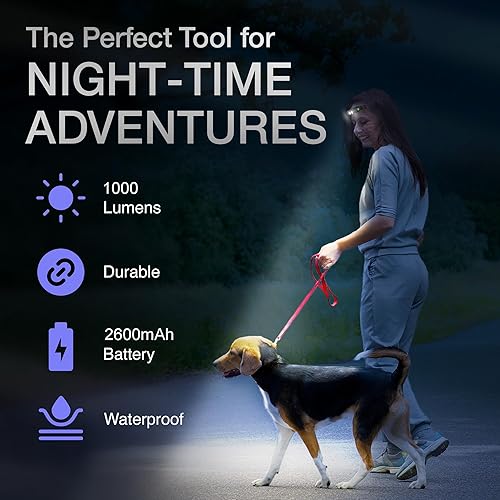 Miniatura 3 de K-Bern Linterna frontal recargable roja y blanca. Batería de 2600 mAh aprobada por UL, 1000 lúmenes, luces de cabeza superbrillantes impermeables,